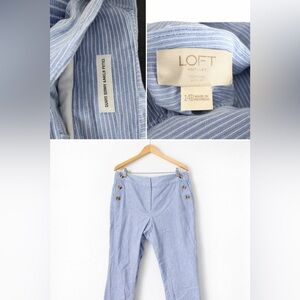LOFT Petite Blue White Pinstripe Sailor Button Ankle Pants 14P